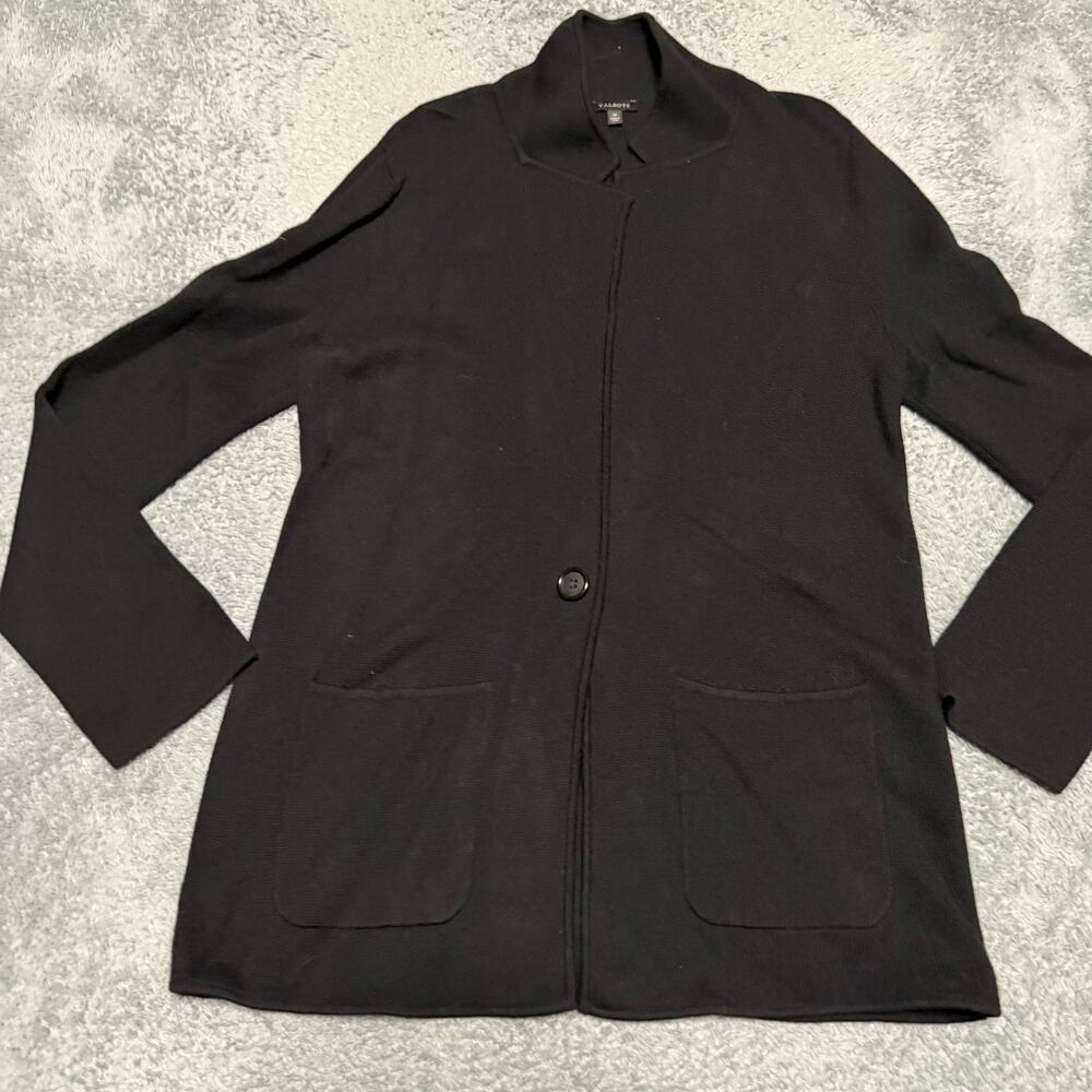 Talbots Merino Wool Sweater Blazer Womens Medium Black Pockets Stretch Career